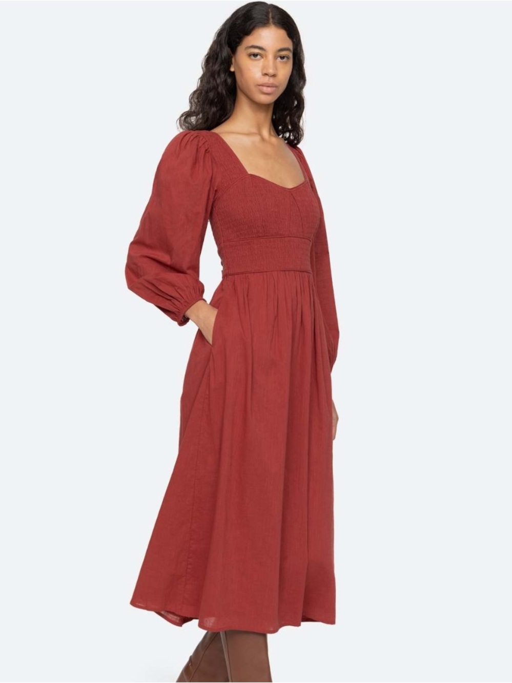 Sea New York Renata Long Sleeve Midi Dress Brick Size 4 *
